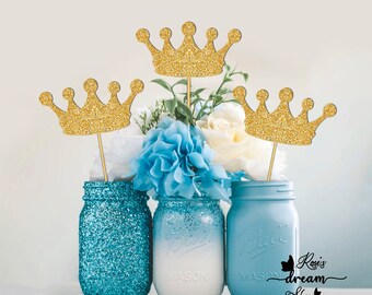 Corona de Príncipe, Centro de Mesa con Corona, Corona de Princesa, Palillos para Corona, Palitos de Corona con Purpurina, Centros de Mesa para Fiestas de Cumpleaños, Varitas para Coronas, Primer Cumpleaños