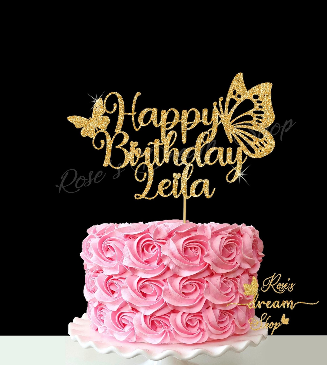 Butterfly Birthday Cake Topper, Custom Happy Birthday Butterfly Cake Topper, Butterflies Glitter