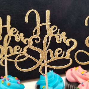 He or She Cupcake Topper, Gender Reveal Cupcake Topper Decor, Boy or Girl, Blue and Pink Decor, Gender Reveal Decor, Cupcake Toppers Decor