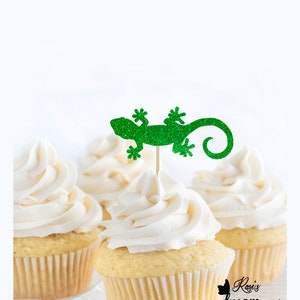 Lizard Cupcake Toppers, Gecko Cupcake Toppers, Chameleon, Lagartija, Reptile Themed Birthday Decorations, Iguana Picks, Reptile Party Decor