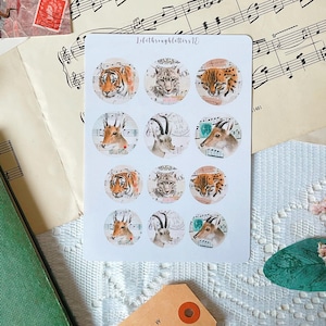 Adesivi animali / circolari / fatti a mano / journaling / scrapbooking / posta ordinaria / vintage / rotondi