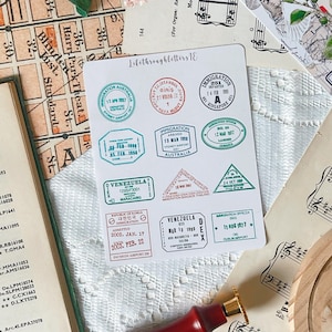 Adesivos para passaporte | Feitos à mão | Diário | Scrapbooking | Correio tradicional | Vintage | Tema de viagem