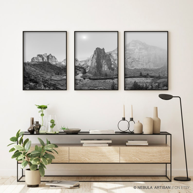Nature Home Decor Set of 3 Fog Forest Mountain Landscape Set Photography Wall Art Poster Print