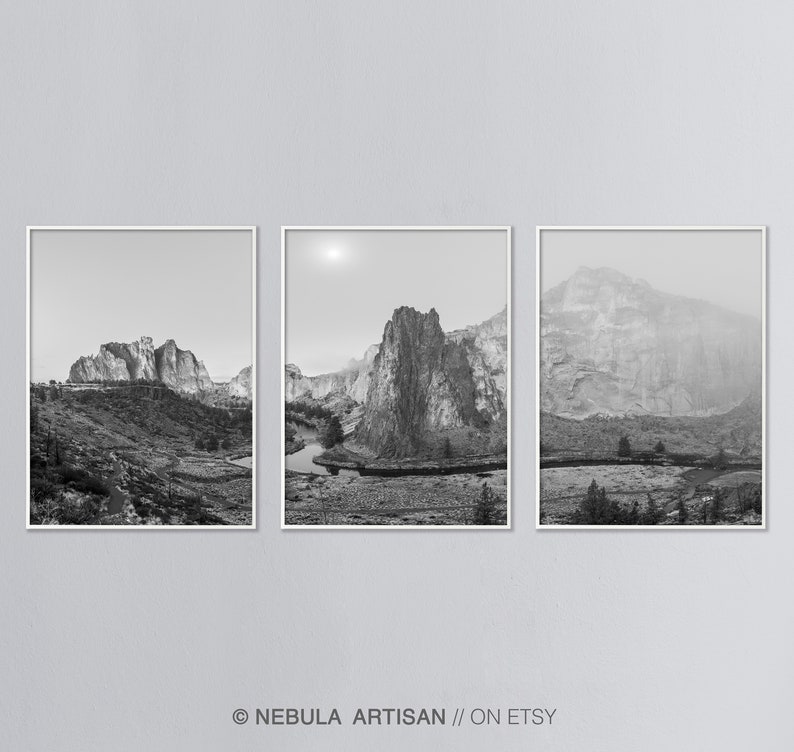 Nature Home Decor Set of 3 Fog Forest Mountain Landscape Set Photography Wall Art Poster Print
