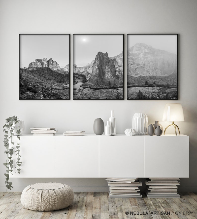 Nature Home Decor Set of 3 Fog Forest Mountain Landscape Set Photography Wall Art Poster Print