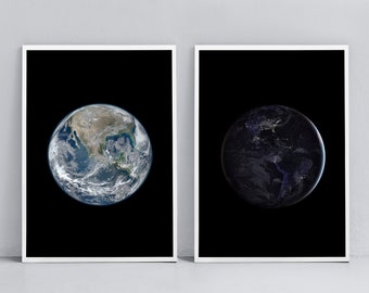 Earth Print, Phases of the Earth, Night Earth City Light Wall Art Poster, Earth Photography, North America, Digital download Minimalist