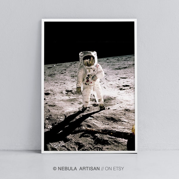 NASA Photo of Astronaut Space Walk On Moon, Moon Wall Art, Space Poster, Digital download