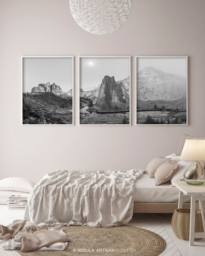Nature Home Decor Set of 3 Fog Forest Mountain Landscape Set Photography Wall Art Poster Print