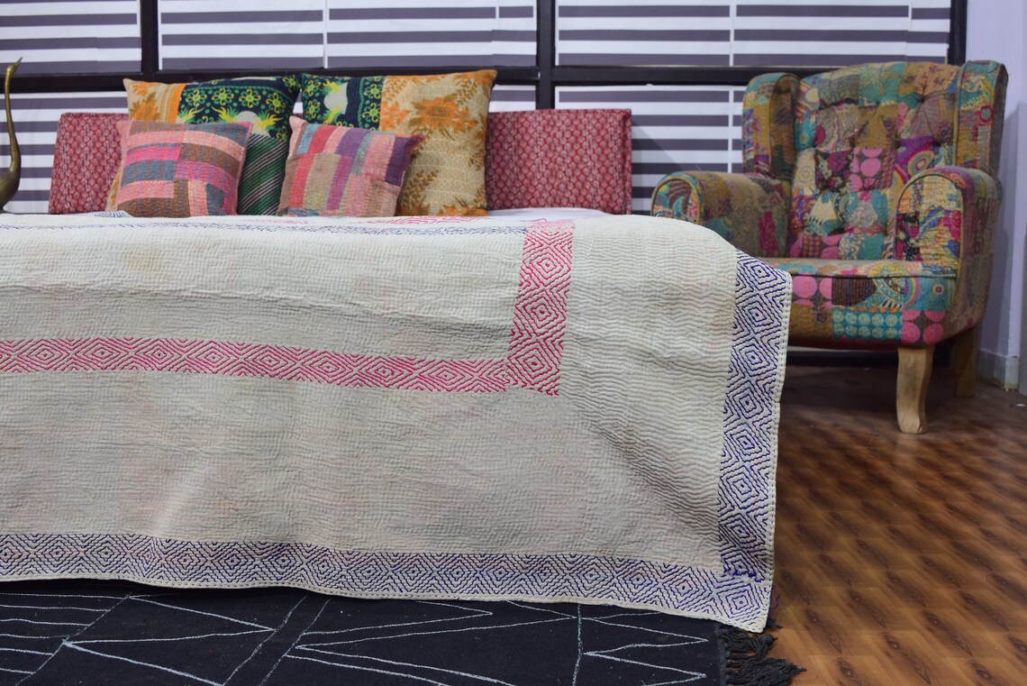 Vintage Kantha Edredones Manta Y Tirar Bordado Kantha Etsy