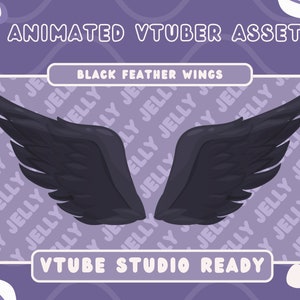 Animated Black Feather Wings Vtuber Asset - Stream Decoration - PngTuber - Overlay - Angel - Twitch Element - YouTube - Instant Download
