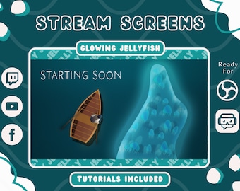 Glowing Jellyfish Animated Stream Screens – Twitch Overlay (Digital Download)