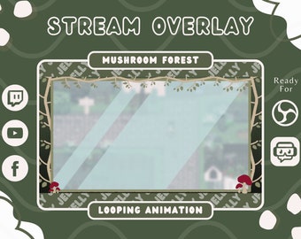 Superposición animada de Twitch de bosque de setas – Transmisión Cottagecore (Descarga digital)