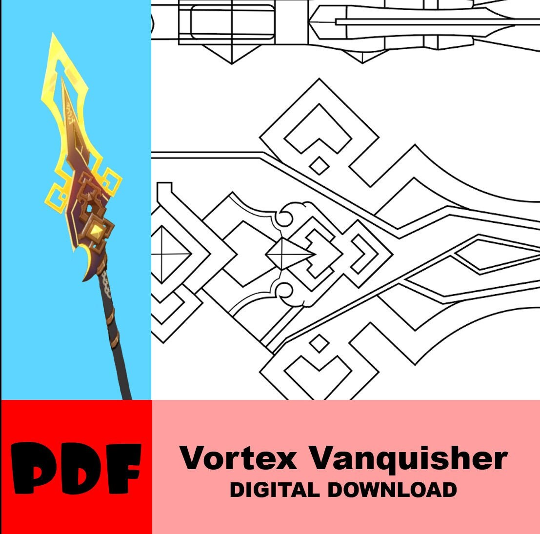 Vortex Vanquisher Spear Genshin Impact Blueprint Etsy Canada