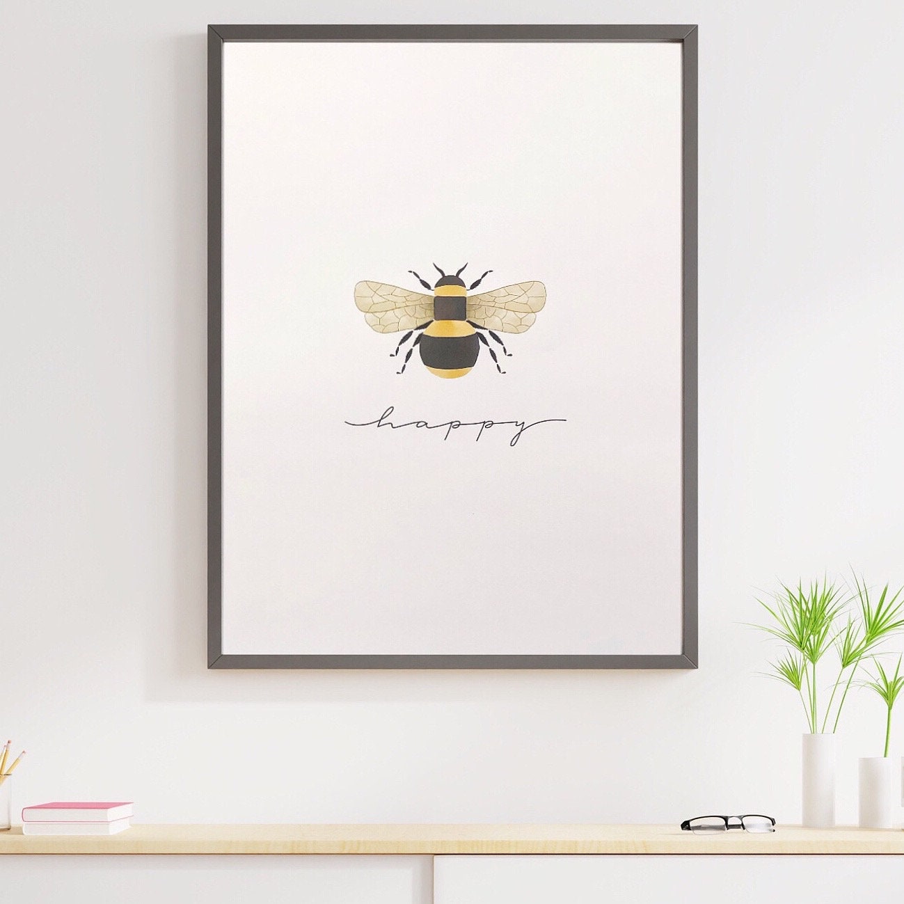 Bee Happy Wall Art Bee Happy Print A4 Home decor house Etsy