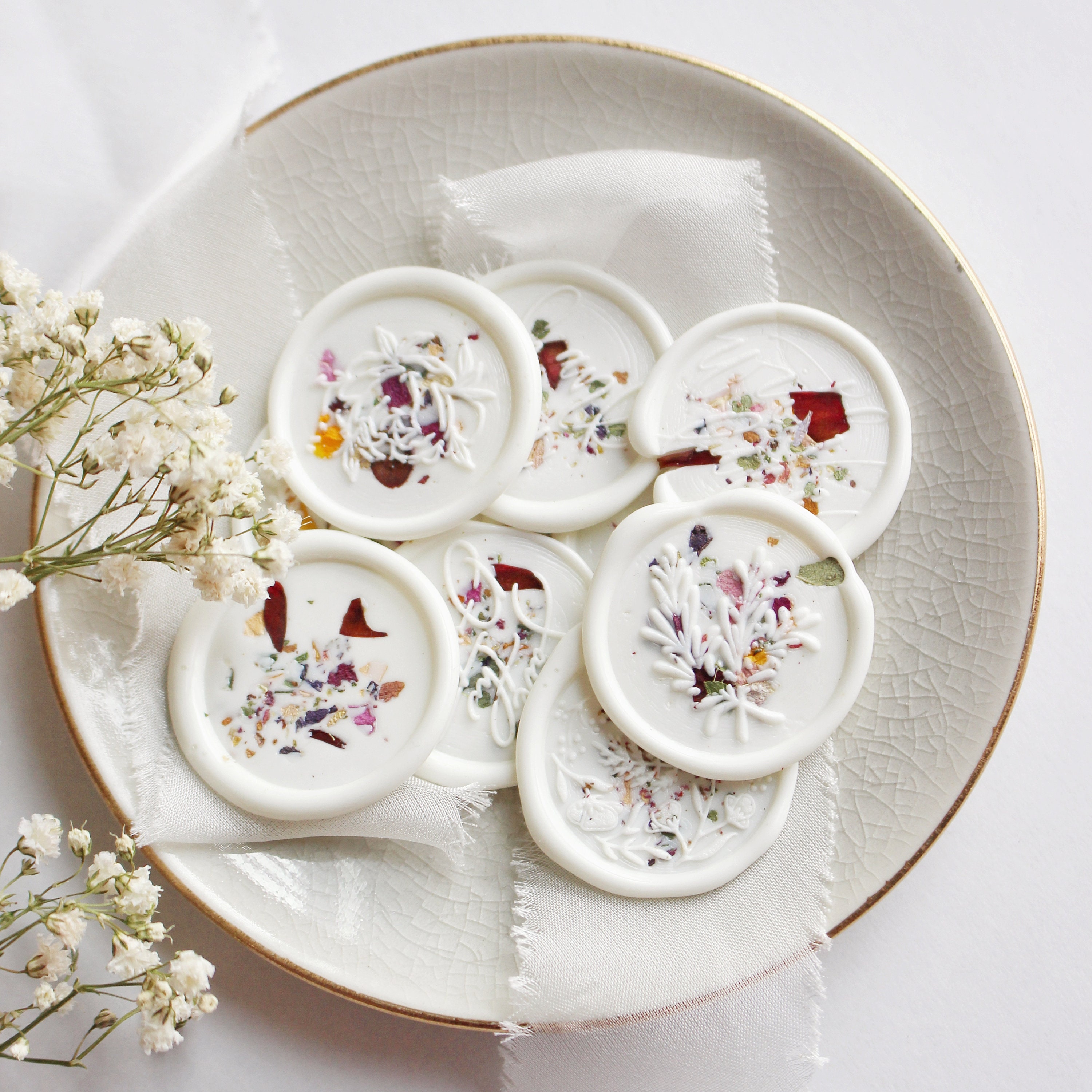 White Wildflower Wax Seals | Floral Wax Seals | Self Adhesive Wax Sea…