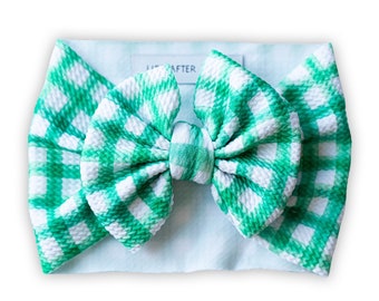 St. Patrick's Day Baby Headband: Green Plaid Hand-Knotted Head Wrap