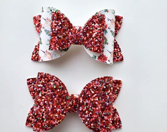 Christmas Glitter Hair Bow: Unicorns, Holiday Hair Clip