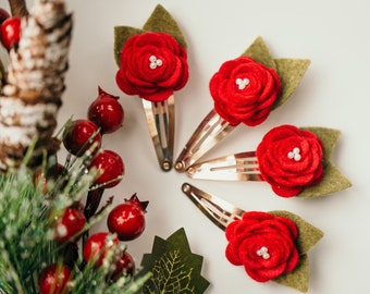 Handmade Felt Rose Gold Christmas Hair Clip
