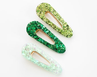 St. Patrick's Day Hair Clip: Handmade Glitter Resin Barrettes