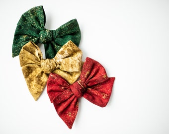 Handmade Christmas Hair Bow: Glitter Holiday Bow