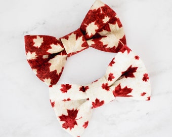 Canada Day Hair Bow | Fabric Hair Bow | Maple Leaf Bow | Piggy Tail Bow | Baby Hair Clip | Baby Headband | Pigtails