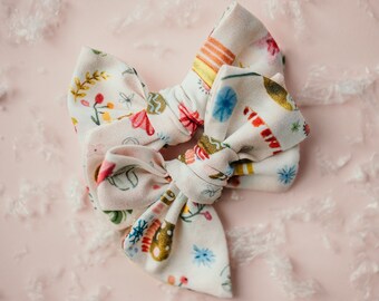 Christmas Hair Bow: Ginger Cookie Candy Print, Toddler Girl Accessory