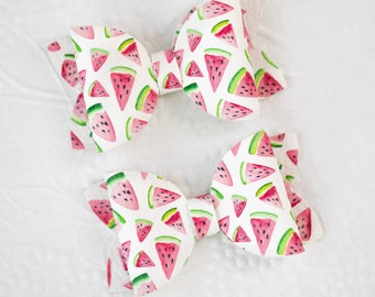Handmade Watermelon Leather Hair Bow: Toddler Pigtail Bow