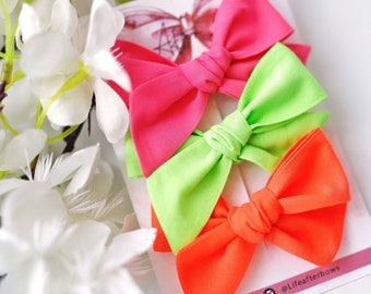 Neon Fabric Hair Bows: Summer Headband or Clip - Set of 3