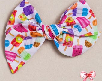 Popsicle Hair Bow: Colorful Ice Cream Print - Oversized Fabric Bow