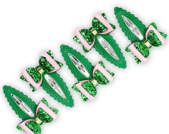 Handmade St. Patrick's Day Snap Clip: Green & Pink Glitter Bow
