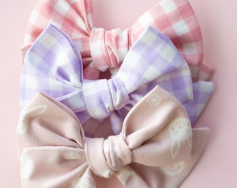 Handmade Easter Plaid Hair Bow: Bunny & Spring Prints
