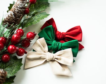 Handmade Christmas Hair Bow: Baby Headband or Clip