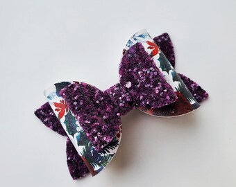 Floral Burgundy Christmas Bow: Evergreen Nylon Headband or Clip