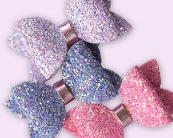 Spring Hair Bow | Glitter Bows | Purple Glitter Bow | Pink Glitter Bow | Piggy Tail Bows | Hair Accessories | Baby Headband | Nylon Headband