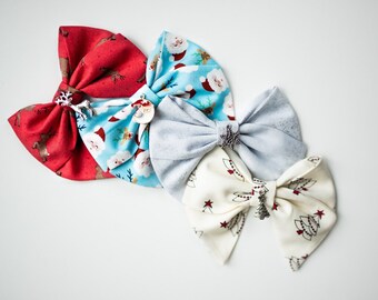 Handmade Christmas Hair Bow: Reindeer, Santa, Snow, Tree