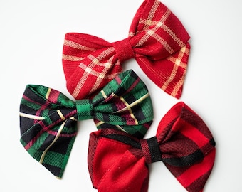 Handmade Plaid Christmas Hair Bow: Toddler Holiday Accessory