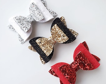 Handmade Glitter Christmas Bow: Baby Toddler Hair Clip or Headband