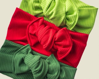 Christmas Knotted Baby Headband: Red & Green Winter Headwrap