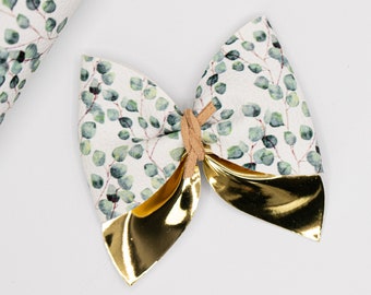 Handmade Sailor Hair Bow: Eucalyptus & Gold Clip or Headband
