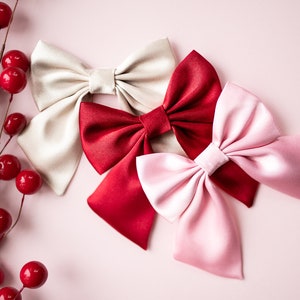 Christmas Bows | Dressy Bows | Pink | Cream | Red | Hair Clips | Satin Bows | Sailor Hair Bow | Christmas Baby Bow