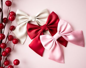 Handmade Satin Sailor Bow Hair Clip: Christmas Dressy Bow
