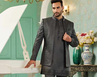 Embroidered Black Jodhpuri Suit: Men's Indo-Western Wedding Outfit
