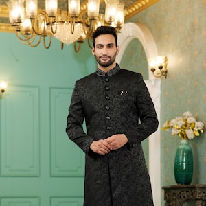 black groom wedding sherwani, mens wedding sherwani, indowestern groom jodhpuri sherwani for men, indian sherwani men wedding suit