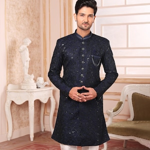 Black indo western sherwani for men groom wedding sherwani, indo western outfit, Embroidery sherwani, grooms sherwani, wedding sherwani