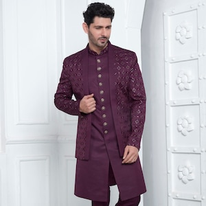 Indian wedding grooms sherwani for men, Indowestern jodhpuri Suit, Prince coat jacket sherwani, embroidery sherwani, designer sherwani gift