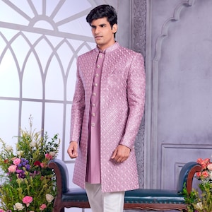 Pink men wedding grooms sherwani , indowestern outfit jodhpuri style sherwani for wedding, indian designer traditional work sherwani men