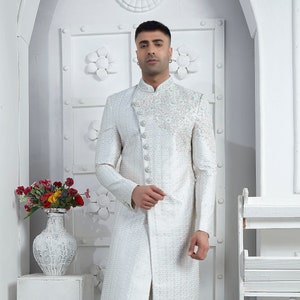 White Embroidery groom sherwani indian ethnic wedding sherwani for men indo western outfit jodhpuri suit exclusive designer sherwani