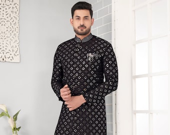 Black indo western art silk mirror sherwani for men wedding grooms collection sherwani, wedding dress, gift for husband, custom sherwani