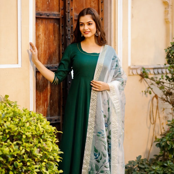 Long Anarkali Green Salwar Kameez, Rayon Salwar Suit, Pakistani Style Salwar Kameez, Plus Size Long Dress, Gift For Her, Anniversary Gift