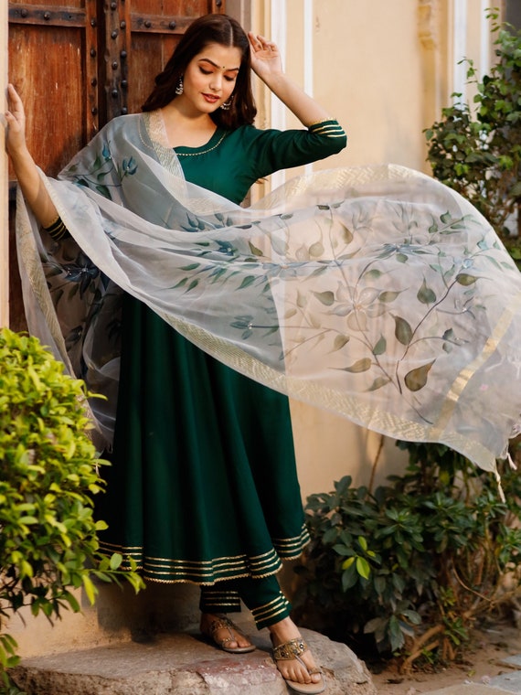 Prime Embroidered Faux Georgette Green Salwar Kameez